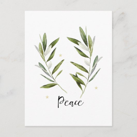 PEACE, Olivenblatt, Weihnachten, Urlaub, Aquarell, Einladungspostkarte (Vorderseite)
