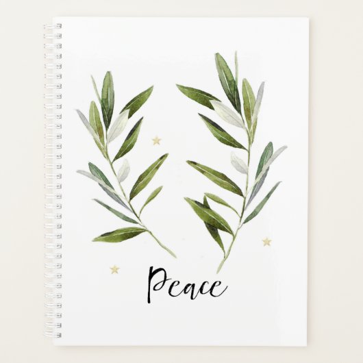 PEACE, Olivenblatt, Weihnachten, Urlaub, Aquarell, Planer (Vorderseite)