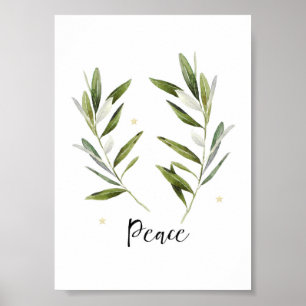 PEACE Olivenblatt Weihnachtsfeiertag Aquarell Poster