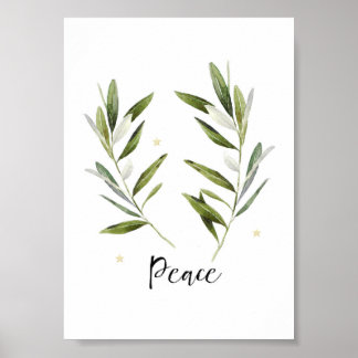 PEACE Olivenblatt Weihnachtsfeiertag Aquarell Poster