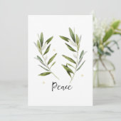 PEACE Olivenblatt Weihnachtsfeiertag Grußkarte Dankeskarte (Stehend Vorderseite)