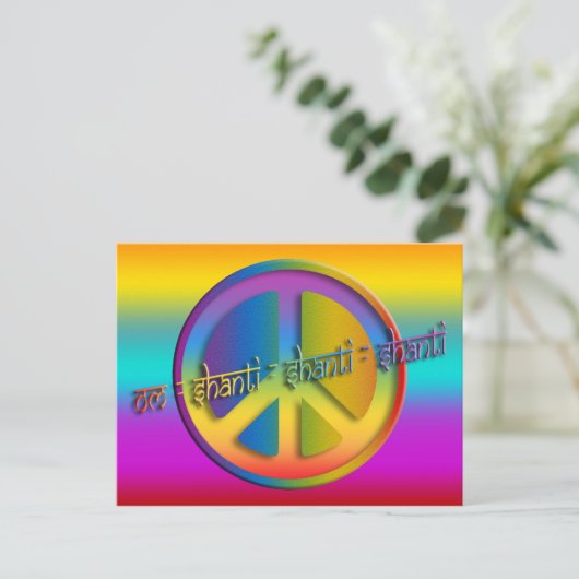 PEACE OM SHANTI | linear farbig Postkarte (Stehend Vorderseite)