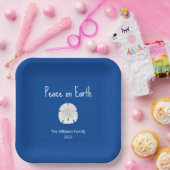 Peace on Earth Beach Sand Dollar Blue Christmas Pappteller (Party)