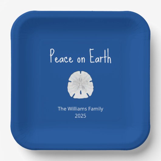 Peace on Earth Beach Sand Dollar Blue Christmas Pappteller (Vorderseite)
