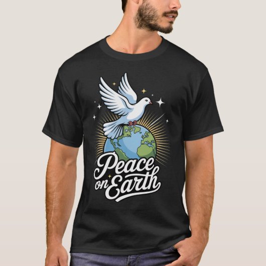 Peace On Earth Dove And Globe Faith Christmas T-Shirt (Vorderseite)
