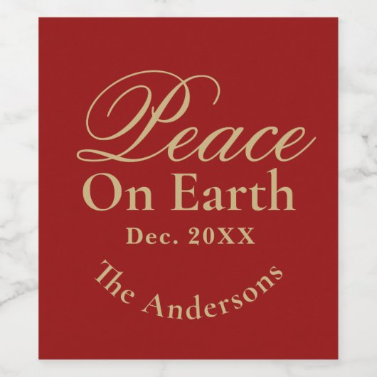 Peace On Earth Minimalist Faux Gold Script Weinetikett (Einzelnes Label)