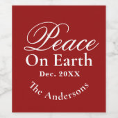 Peace On Earth Minimalist Holiday Red Script Weinetikett (Einzelnes Label)