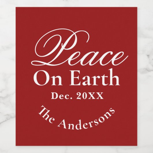 Peace On Earth Minimalist Holiday Red Script Weinetikett (Einzelnes Label)