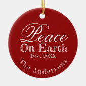 Peace On Earth Minimalist Script Christmas Red Keramik Ornament (Vorne)