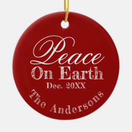 Peace On Earth Minimalist Script Christmas Red Keramik Ornament