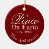 Peace On Earth Minimalist Script Christmas Red Keramik Ornament (Vorne)