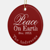 Peace On Earth Minimalist Script Christmas Red Keramik Ornament (Links)