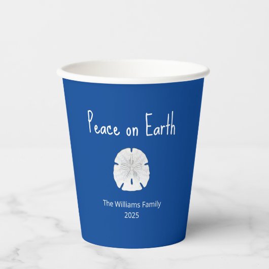 Peace on Earth Sand Dollar Blue Christmas Party Pappbecher (Vorderseite)