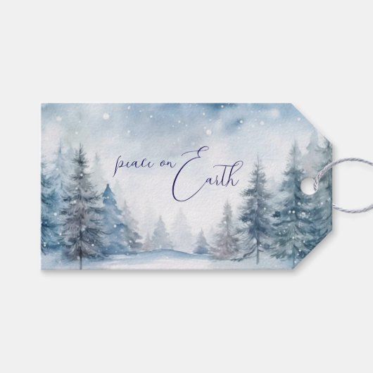 Peace on Earth Soft Blue Forest Christmas Geschenkanhänger (Vorderseite (Horizontal))