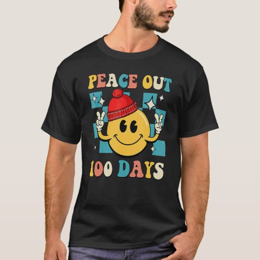Peace Out 100 Days Of School Smile Face Retro Groo T-Shirt (Vorderseite)