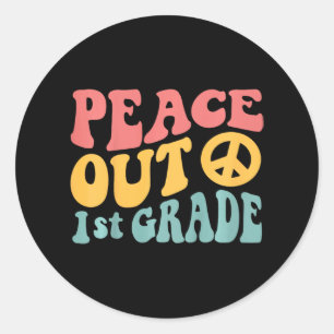 Peace Out 1. Grade Funny Retro 70's Letzter Tag vo Runder Aufkleber