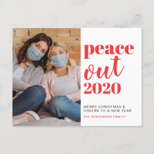 Peace Out 2020 Foto Red Modern Christmas New Year Feiertagspostkarte
