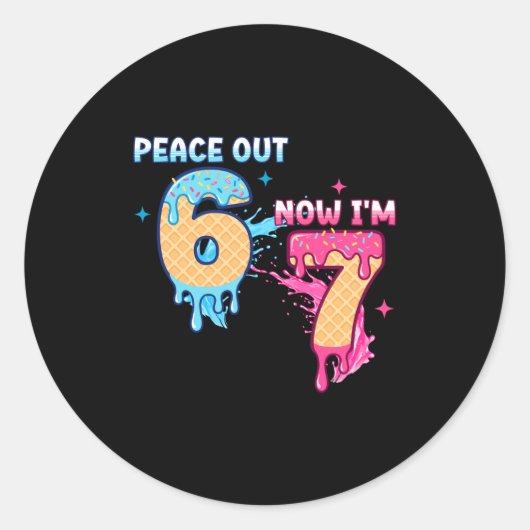 Peace Out 6 Now I'm 7 Ice Cream Drip 7th Birthday Runder Aufkleber (Vorderseite)