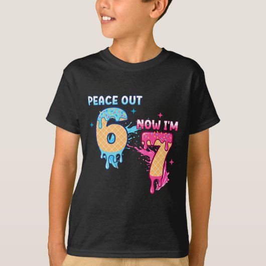 Peace Out 6 Now I'm 7 Ice Cream Drip 7th Birthday T-Shirt (Vorderseite)