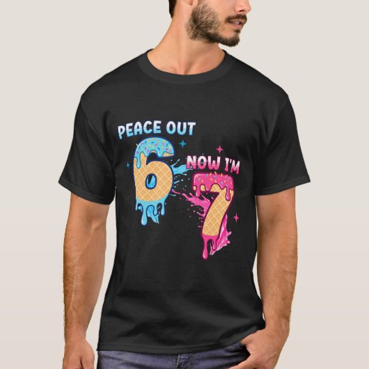 Peace Out 6 Now I'm 7 Ice Cream Drip 7th Birthday T-Shirt (Vorderseite)
