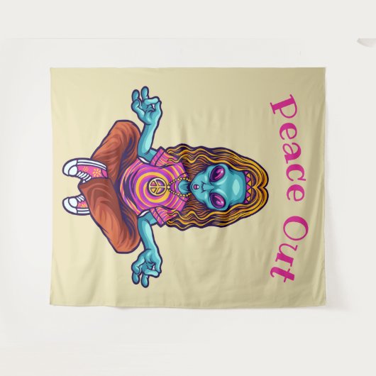 Peace Out Alien Hippie Wandteppich (Vorderseite (Horizontal))