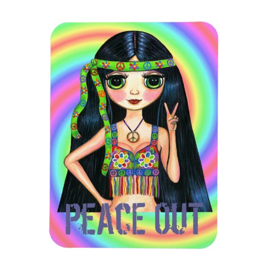 Peace Out Big Eye Hippie Girl Blinkend Peace Sign Magnet (Vertikal)