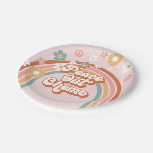 Peace Out Chemo Hippie Rainbow Pappteller (Schrägansicht)