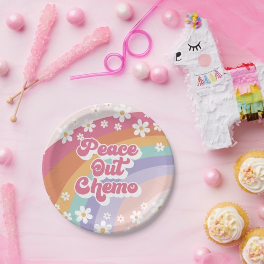 Peace Out Chemo Retro Rainbow Daisy Pappteller (Party)