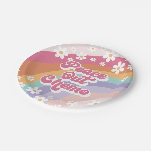 Peace Out Chemo Retro Rainbow Daisy Pappteller (Schrägansicht)