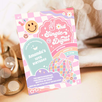 Peace Out Einstellig Regenbogen Disco Geburtstag Einladung