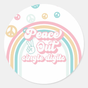 Peace Out Einstellige Retro-Sommer-Regenbogen Runder Aufkleber