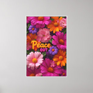Peace Out Hippie-Blumen Neon-Friedenszeichen-Muste Leinwanddruck