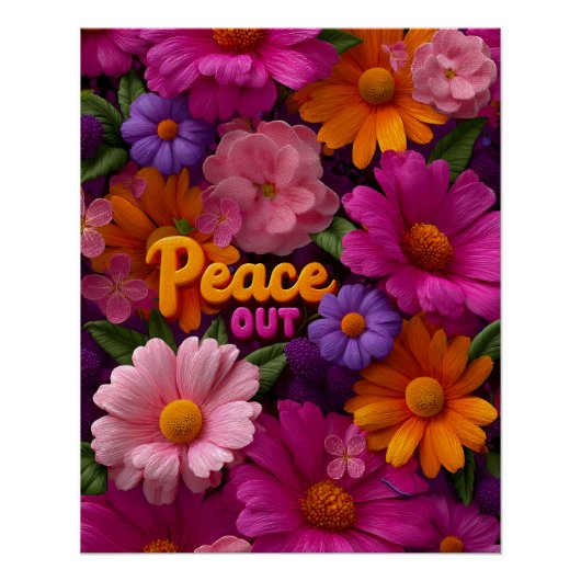 Peace Out Hippie Floral Neon Peace Sign Pattern Poster (Vorderseite)