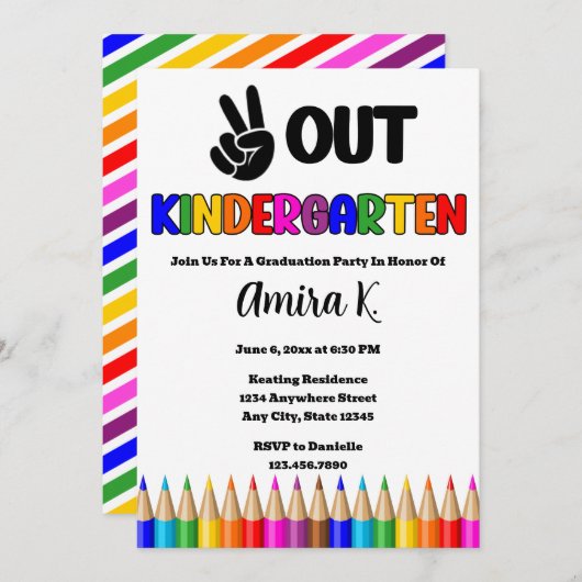 Peace Out Kindergarten Spaß Farbenfroher Abschluss Einladung (Vorne/Hinten)