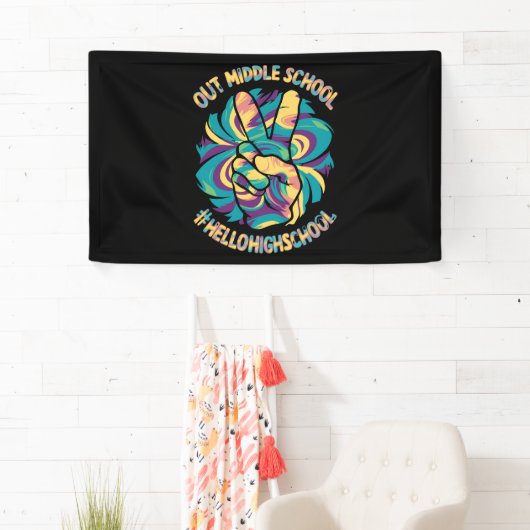Peace Out Middle Hello High School Gefärbte Krawat Banner (Insitu)