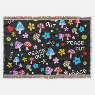 Peace Out Mushroom und Blume Hippie Throw Blanket Decke