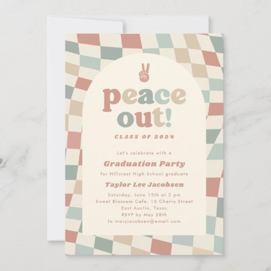 Peace Out Retro Groovy 70er Graduation Party Einladung (Vorderseite)