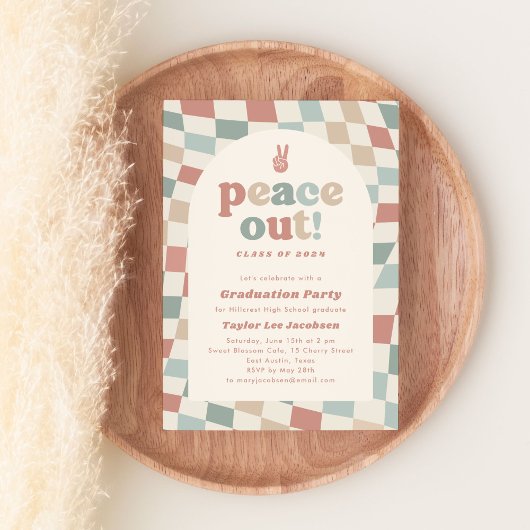 Peace Out Retro Groovy 70er Graduation Party Einladung