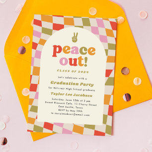 Peace Out Retro Groovy Colorful Graduation Party Einladung