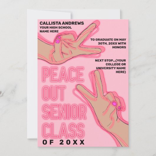 Peace Out School Pink Neights Lights Abschluss Ankündigung (Vorderseite)