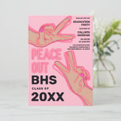 Peace Out School Pink Neon Lights Graduation Party Einladung (Stehend Vorderseite)