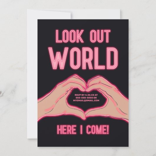 Peace Out School Pink Neon Lights Graduation Party Einladung (Rückseite)