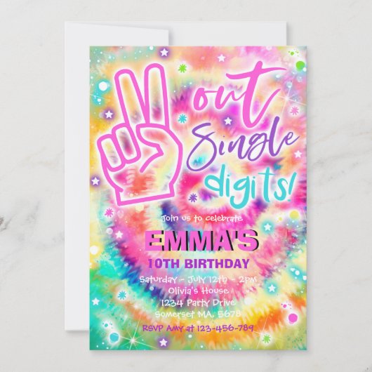 Peace Out Single Digit Hippy-Gefärbte Krawatte Geb Einladung (Vorderseite)