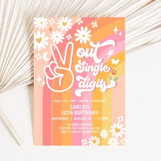 Peace Out Single Digits 10. Groovy Geburtstag Einladung