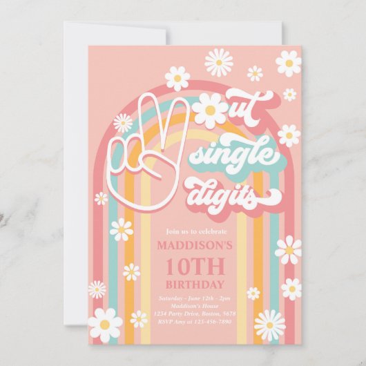 Peace Out Single Digits Boho Rainbow 10. Geburtsta Einladung (Vorderseite)