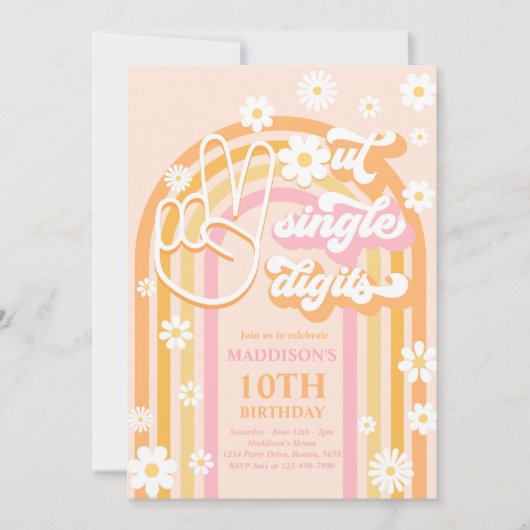 Peace Out Single Digits Boho Rainbow 10. Geburtsta Einladung (Vorderseite)