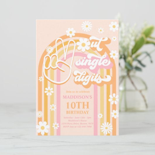 Peace Out Single Digits Boho Rainbow 10. Geburtsta Einladung (Stehend Vorderseite)