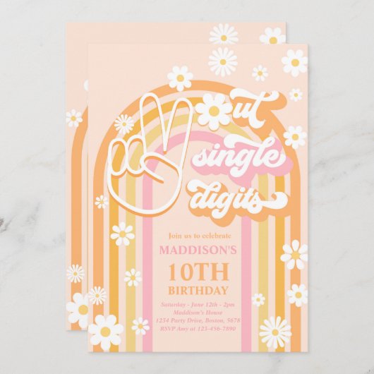 Peace Out Single Digits Boho Rainbow 10. Geburtsta Einladung (Vorne/Hinten)