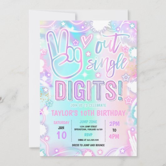 Peace Out Single Digits Gefärbte Krawatte Neon 10. Einladung (Vorderseite)