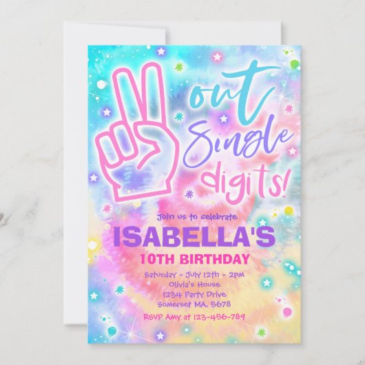 Peace Out Single Digits Hippy Gefärbte Krawatte Bi Einladung (Vorderseite)